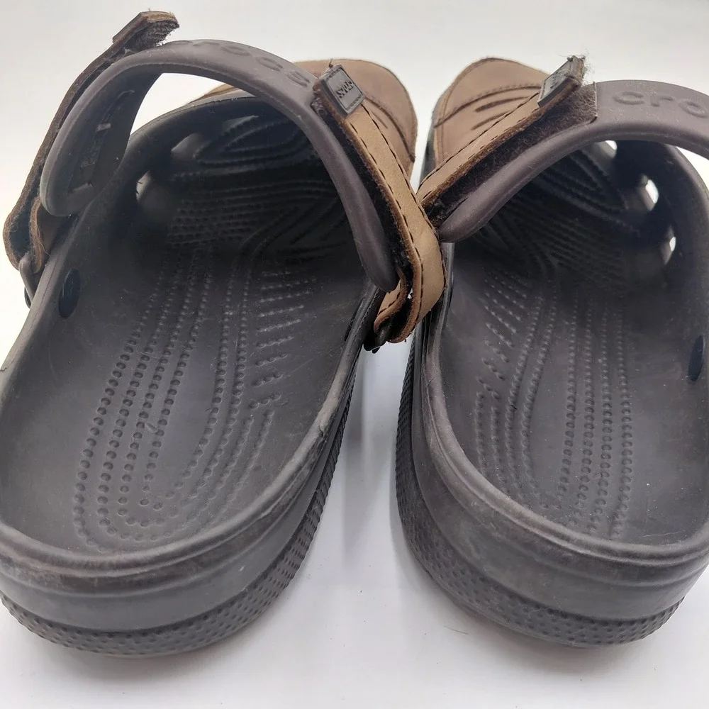 Crocs Yukon Clogs Mens 13 Leather Upper Slip On Back Strap Embossed Mickey
